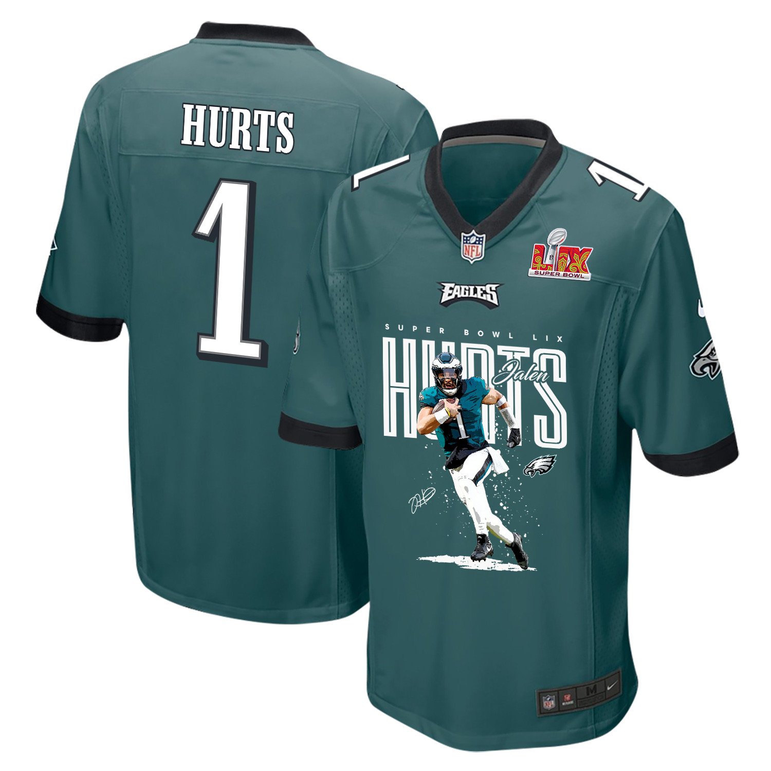 Jalen Hurts 1 Philadelphia Eagles 'Hurtin' For a Title' Game Men Jersey - Midnight Green JS4669 Saliibo