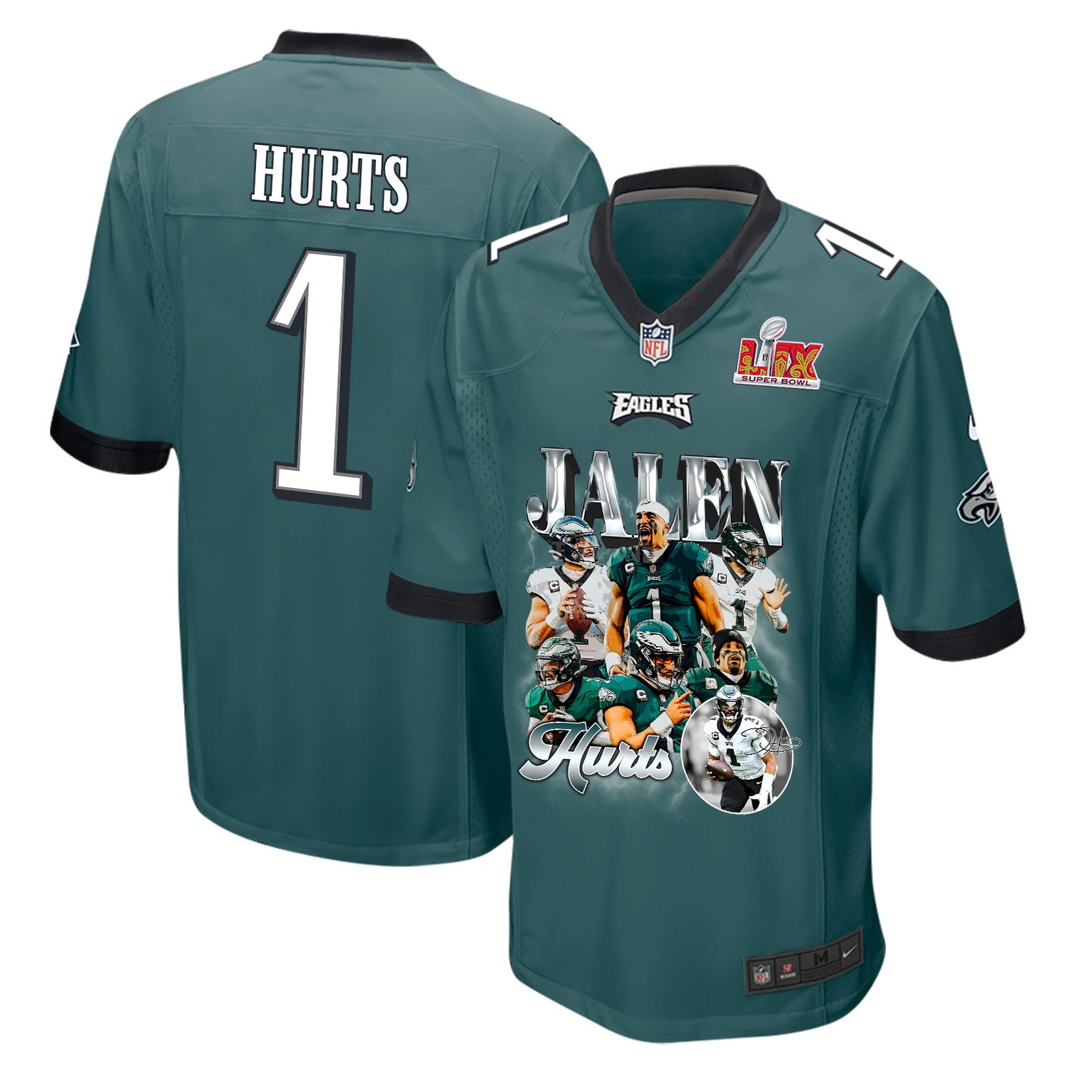 Jalen Hurts 1 Philadelphia Eagles 'Jalen's Pain Train' Game Men Jersey - Midnight Green JS6242 Saliibo