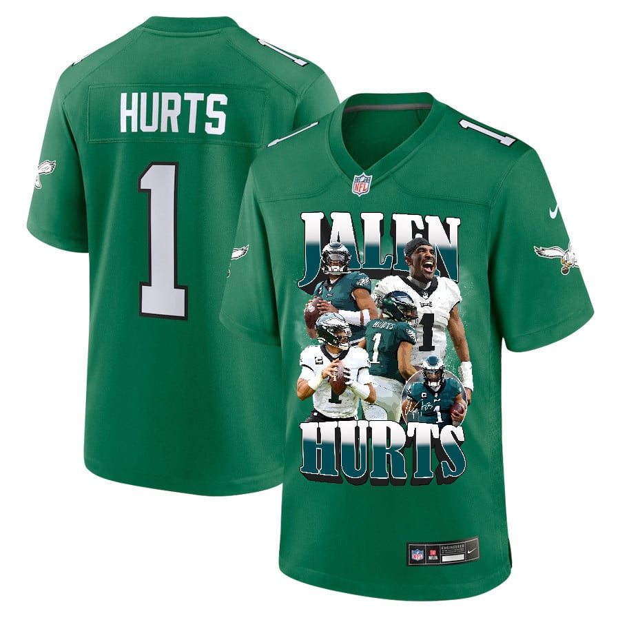 Jalen Hurts 1 Philadelphia Eagles Legacy Men Game Jersey - Kelly Green JS4539 Saliibo