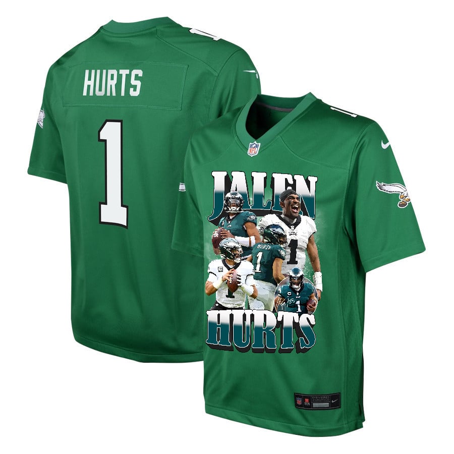 Jalen Hurts 1 Philadelphia Eagles Legacy YOUTH Jersey - Kelly Green JS4415 Saliibo