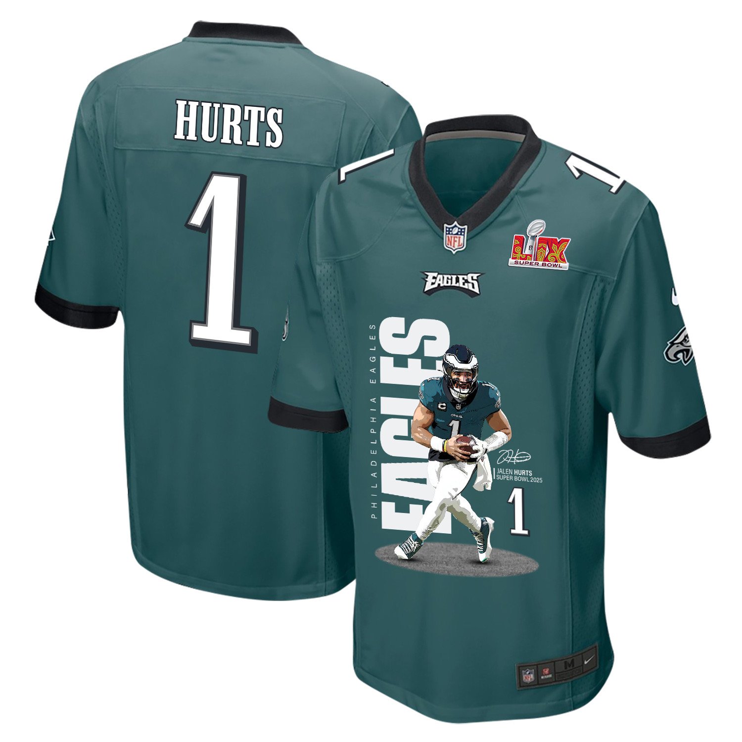 Jalen Hurts 1 Philadelphia Eagles 'No Hurts, No Glory' Game Men Jersey - Midnight Green JS8597 Saliibo