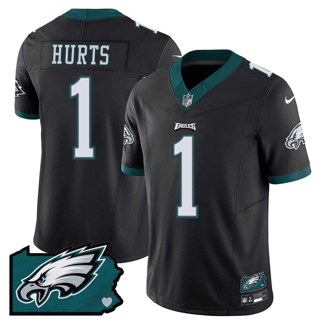 Jalen Hurts 1 Philadelphia Eagles Pennsylvania State Map Patch Game Men Jersey - Black JS2640 Saliibo