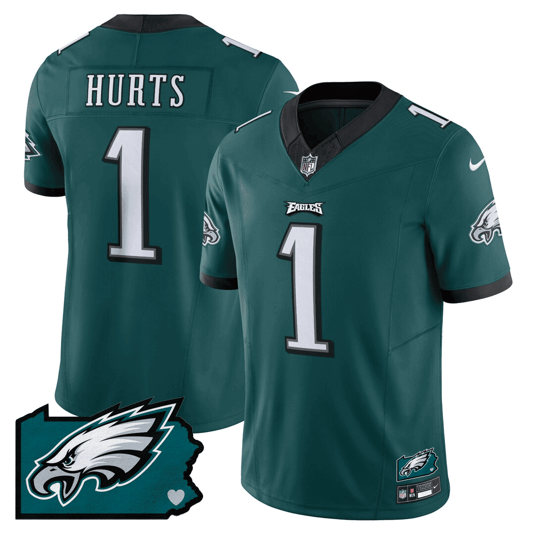 Jalen Hurts 1 Philadelphia Eagles Pennsylvania State Map Patch Game Men Jersey - Midnight Green JS2685 Saliibo