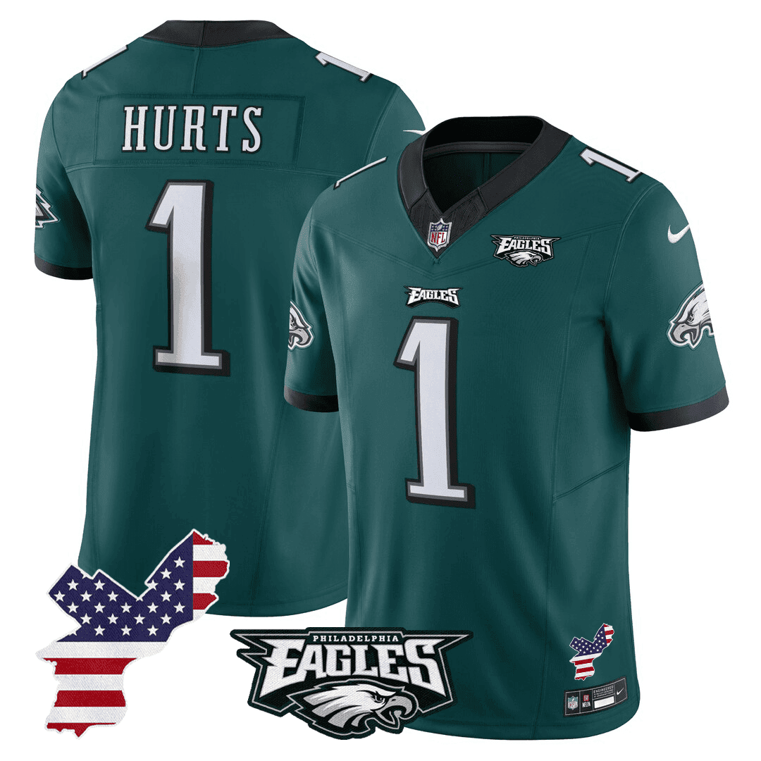 Jalen Hurts 1 Philadelphia Eagles Philadelphia Patch Game Men Jersey - Midnight Green JS7643 Saliibo