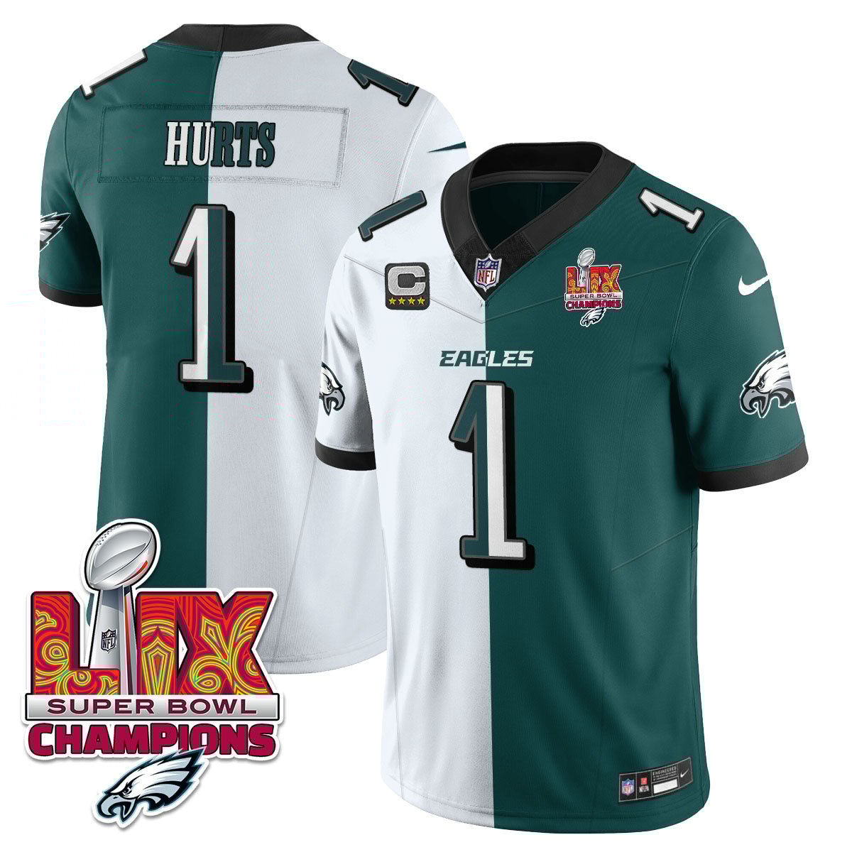 Jalen Hurts 1 Philadelphia Eagles Super Bowl LIX Champions Gold Vapor Limited Jersey - Split JS9904 Saliibo