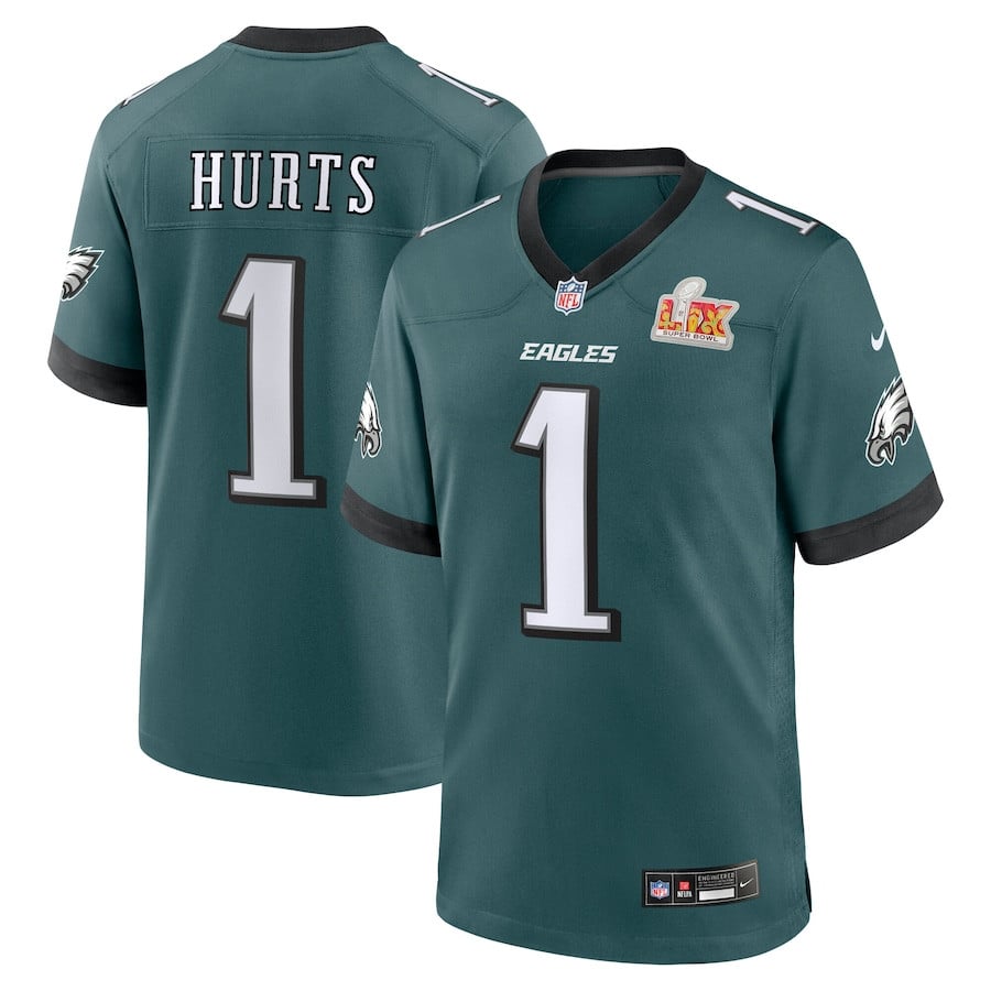 Jalen Hurts 1 Philadelphia Eagles Super Bowl LIX Game Player Jersey - Midnight Green JS2667 Saliibo