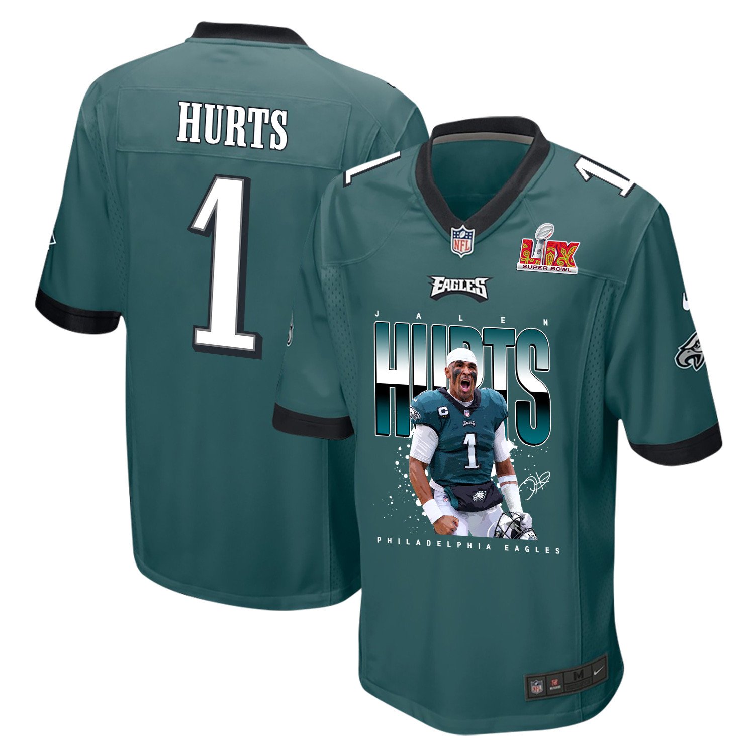 Jalen Hurts 1 Philadelphia Eagles 'Tell Me Where It Hurts' Game Men Jersey - Midnight Green JS1641 Saliibo