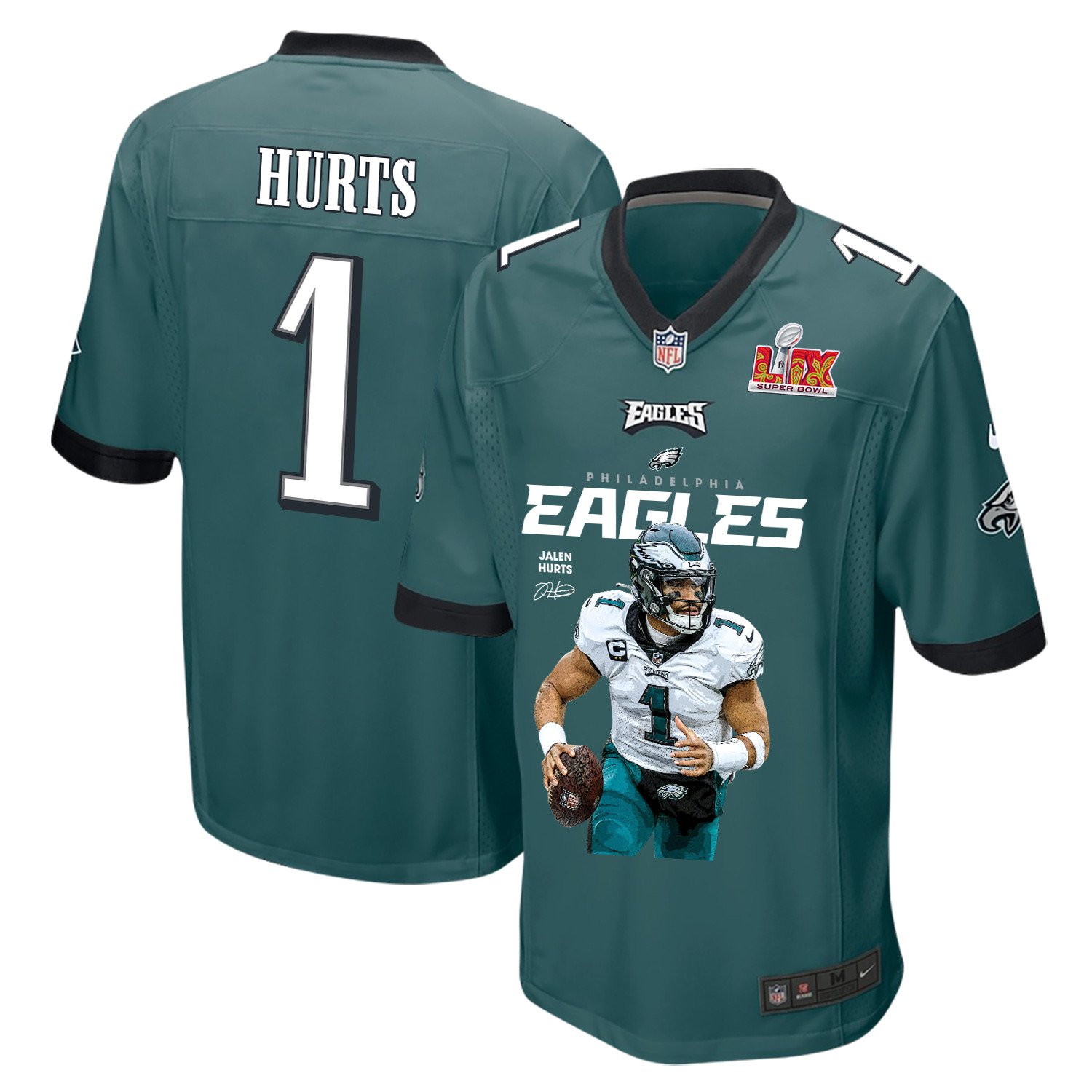 Jalen Hurts 1 Philadelphia Eagles 'The Hurtsbreakers' Game Men Jersey - Midnight Green JS8716 Saliibo