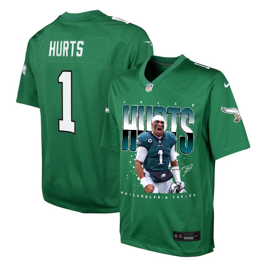 Jalen Hurts 1 Philadelphia Eagles Victory Game YOUTH Jersey - Kelly Green JS7346 Saliibo