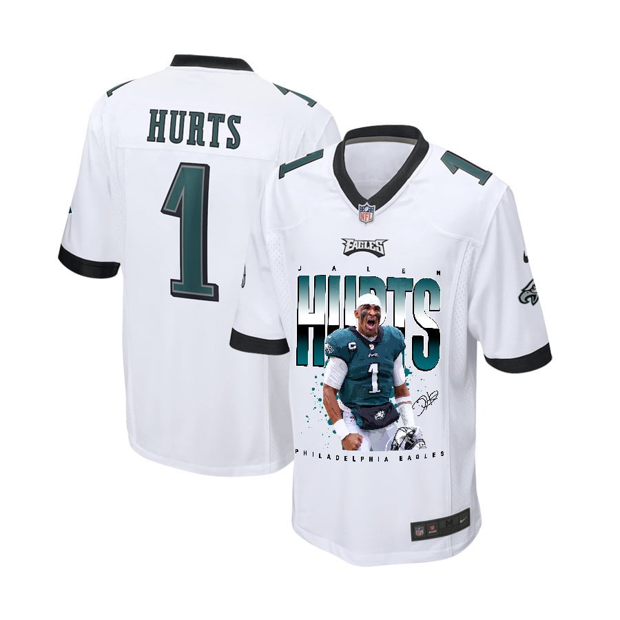 Jalen Hurts 1 Philadelphia Eagles Victory Game YOUTH Jersey - White JS7857 Saliibo