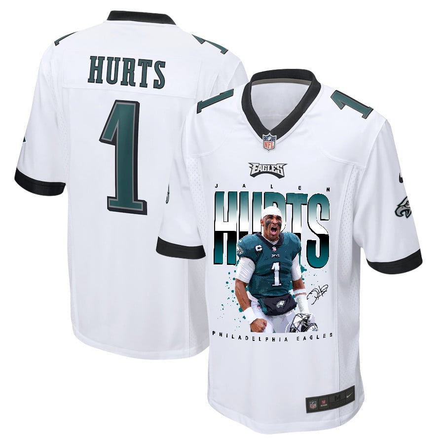 Jalen Hurts 1 Philadelphia Eagles Victory Men Game Jersey - White JS4914 Saliibo