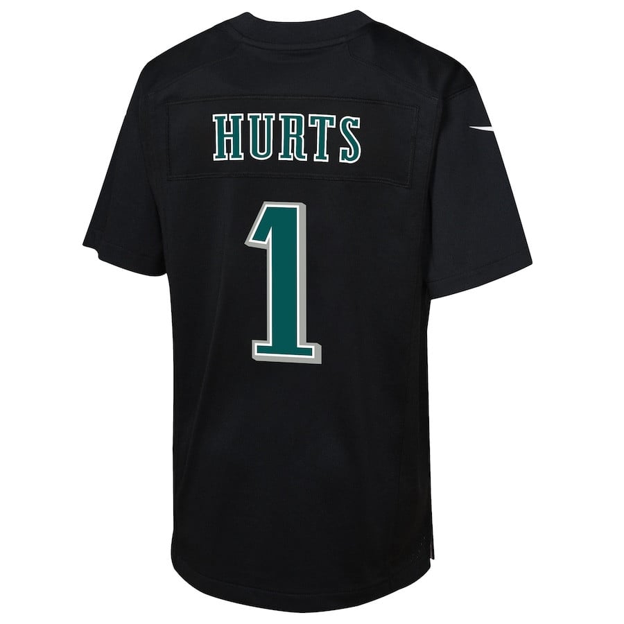 Jalen Hurts 1 Philadelphia Eagles Youth Super Bowl LIX Patch Fashion Game Player Jersey - Carbon Black JS2068 Saliibo - Image 3