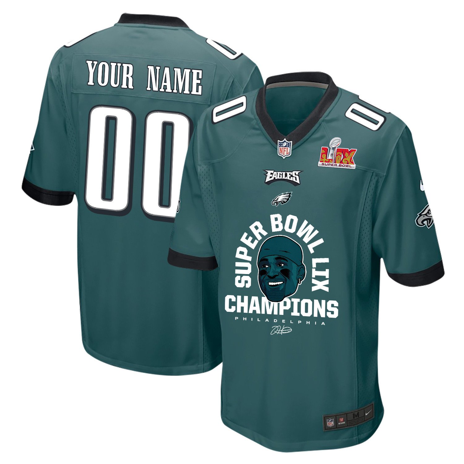 Jalen Hurts Philadelphia Eagles Super Bowl LIX Champions Game Men Jersey - Midnight Green JS7888 Saliibo