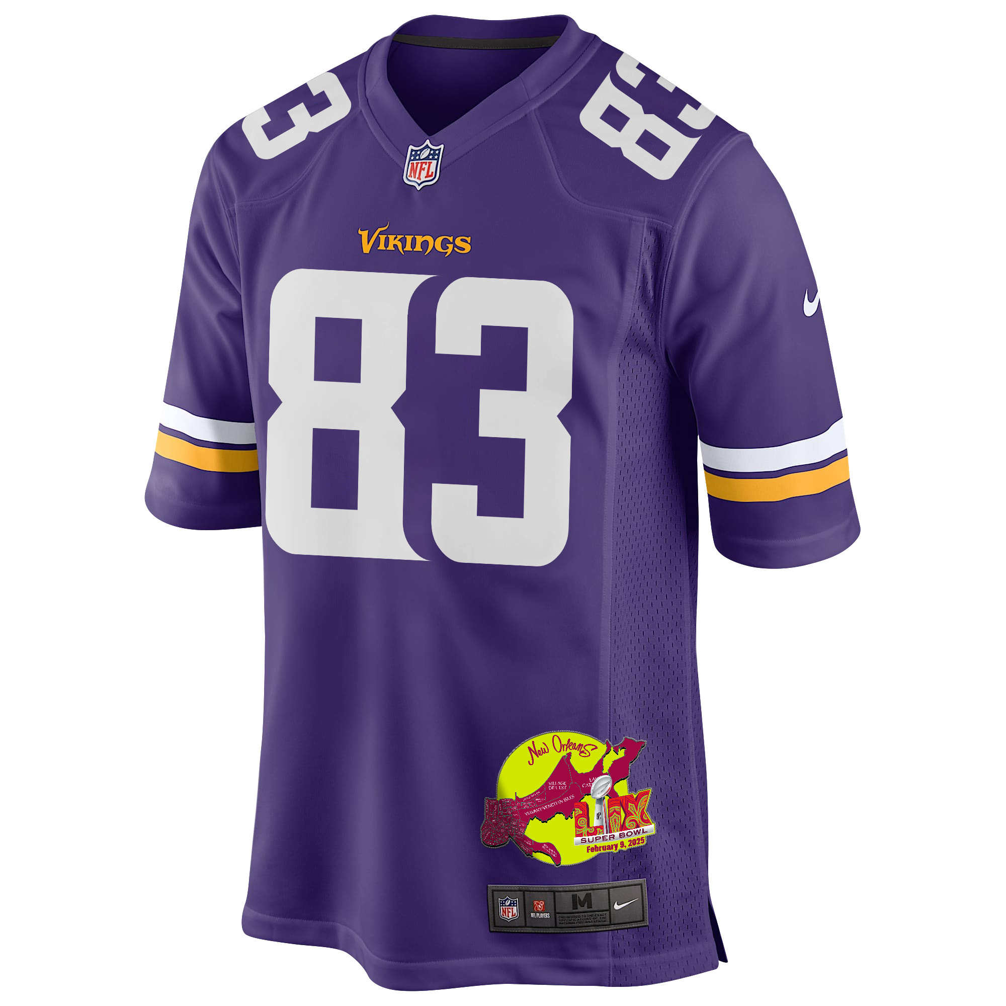 Jalen Nailor 83 Minnesota Vikings Super Bowl LIX New Orleans Patch Game Men Jersey - Purple JS5541 Saliibo - Image 3