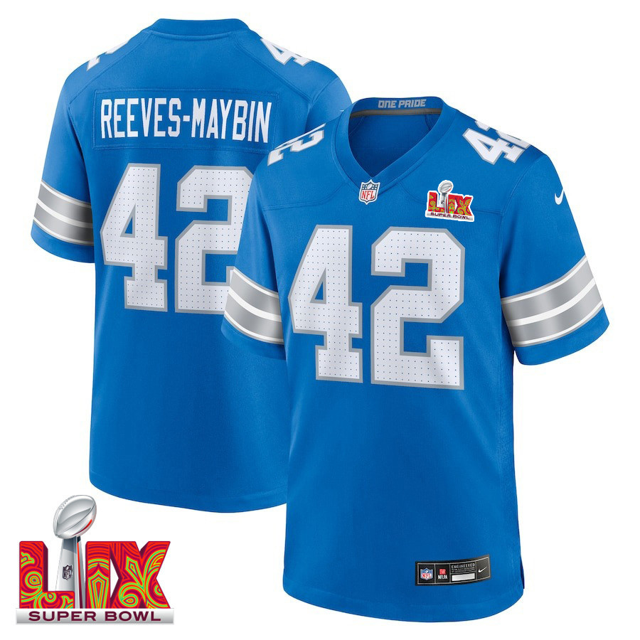 Jalen Reeves-Maybin #42 Detroit Lions Super Bowl LIX Jersey - Men's - Blue JS3140 Saliibo