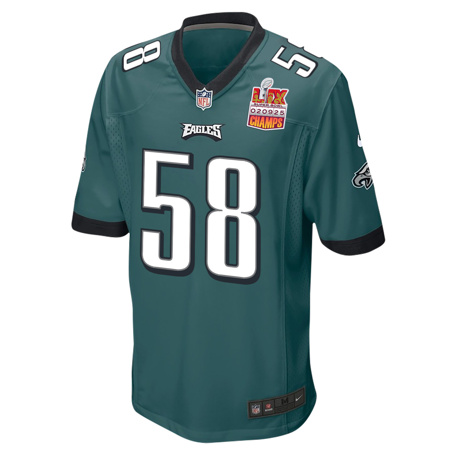Jalyx Hunt 58 Philadelphia Eagles Super Bowl LIX Champions Patch Game Men Jersey - Midnight Green JS6519 Saliibo - Image 3