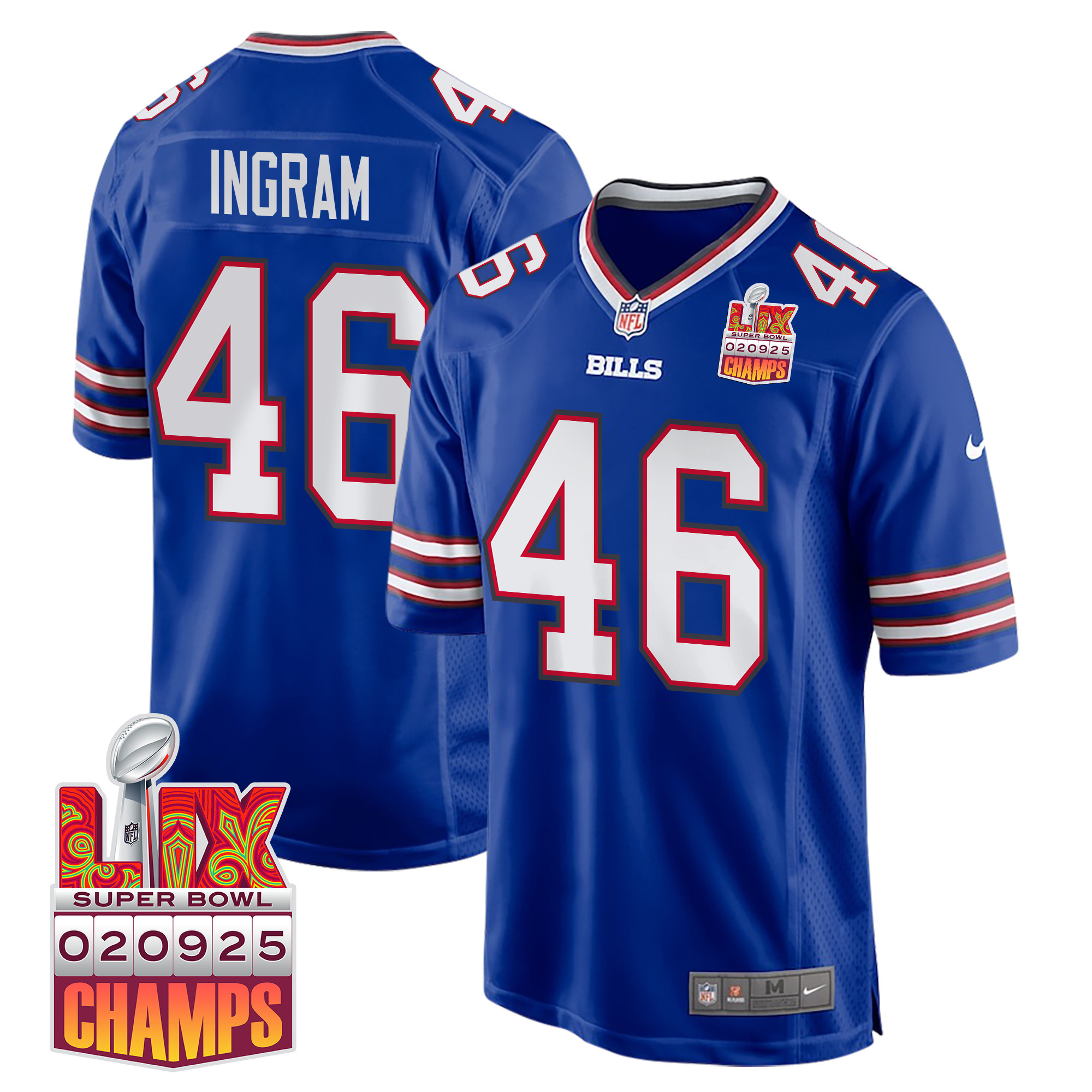 Ja'Marcus Ingram 46 Buffalo Bills Super Bowl LIX Champions Patch Game Men Jersey - Royal JS6473 Saliibo