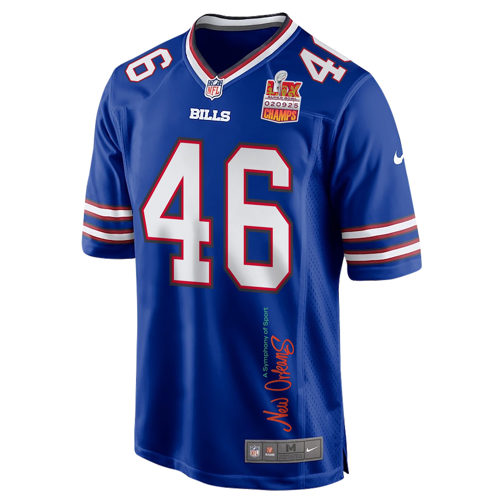 Ja'Marcus Ingram 46 Buffalo Bills Super Bowl LIX Champions Patch 'New Orleans - A Symphony of Sport' EMBROIDERED Game Men Jersey - Royal JS7910 Saliibo - Image 3