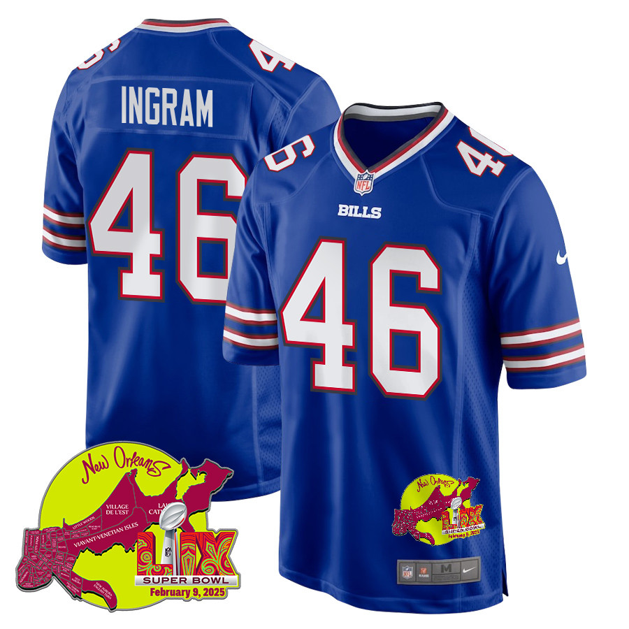 Ja'Marcus Ingram 46 Buffalo Bills Super Bowl LIX New Orleans Patch Game Men Jersey - Royal JS8373 Saliibo