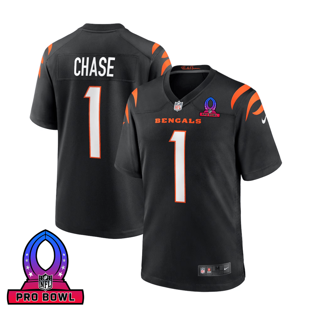Ja'Marr Chase 1 Cincinnati Bengals 2025 Pro Bowl Patch Game Men Jersey - Black JS1753 Saliibo