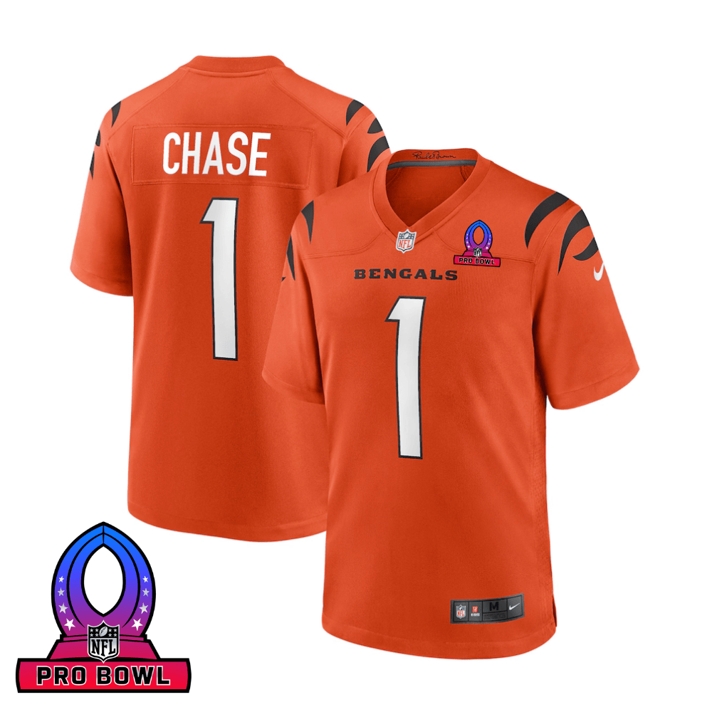 Ja'Marr Chase 1 Cincinnati Bengals 2025 Pro Bowl Patch Game Men Jersey - Orange JS6645 Saliibo