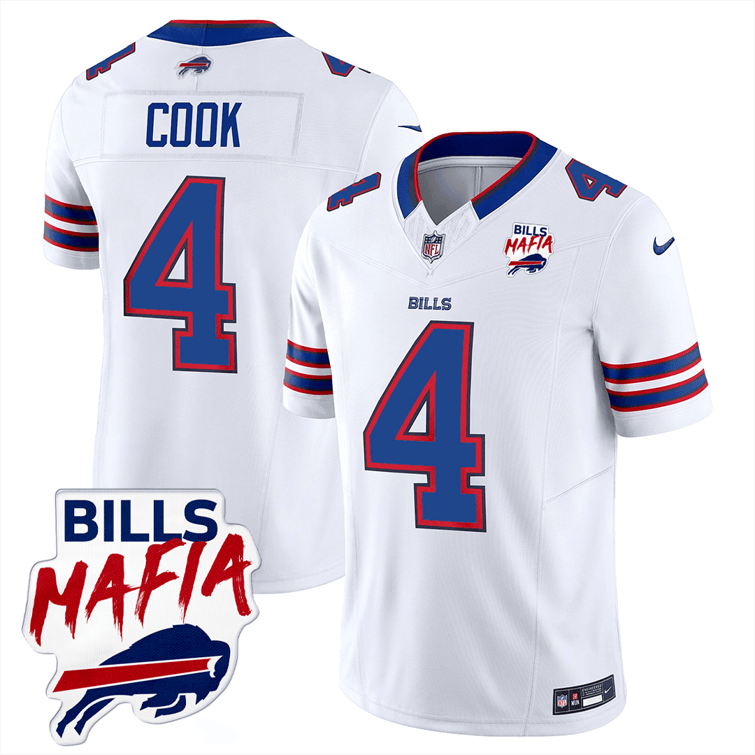 James Cook 4 Buffalo Bills Bills Mafia Patch Game Men Jersey - White JS6717 Saliibo