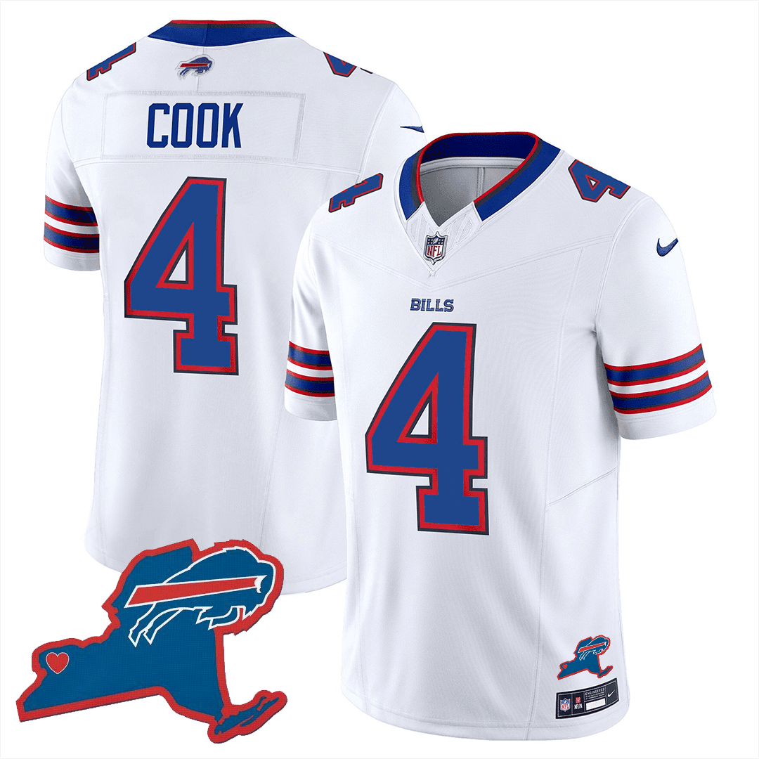 James Cook 4 Buffalo Bills New York Patch Game Men Jersey - White JS6629 Saliibo