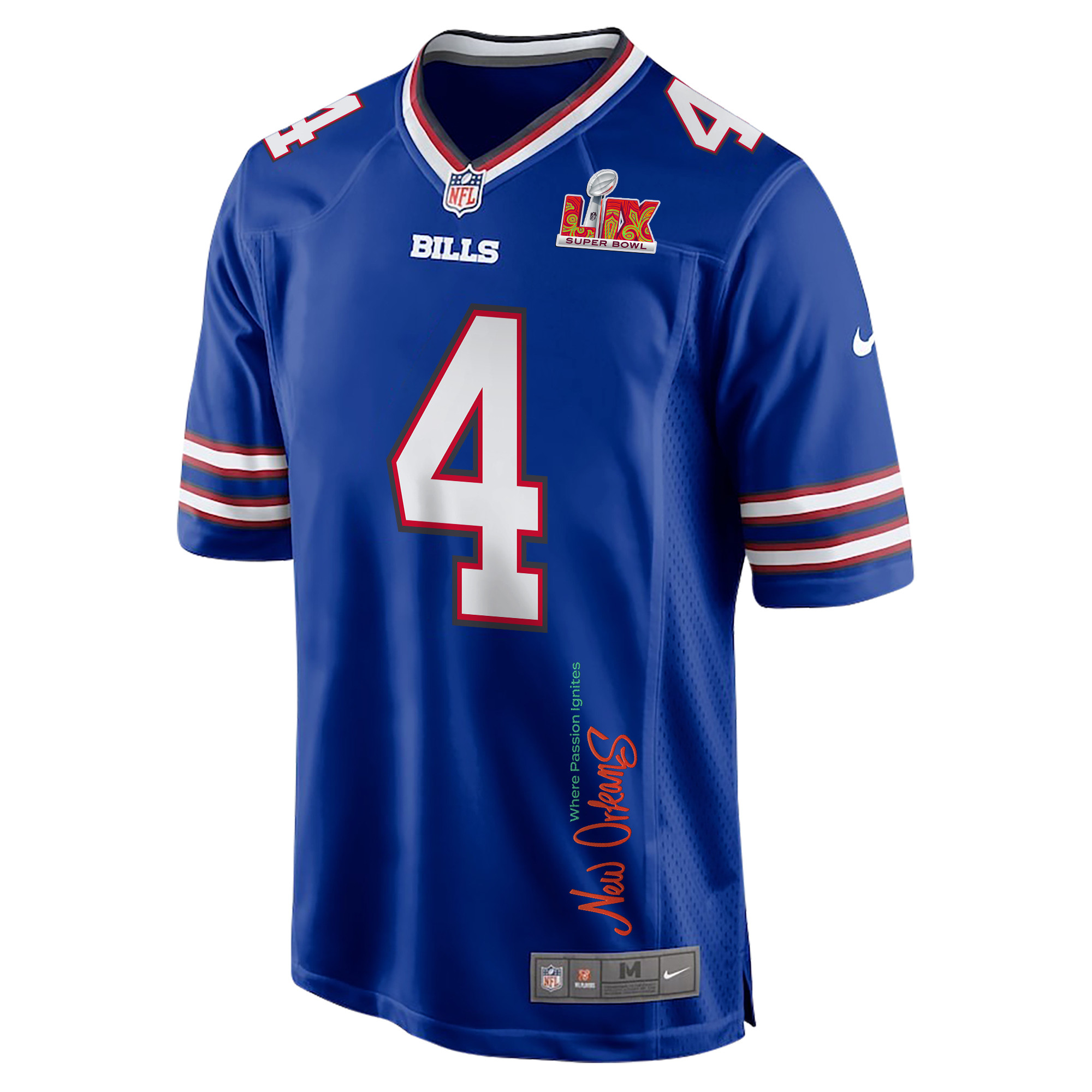 James Cook 4 Buffalo Bills Super Bowl LIX 'New Orleans - Where Passion Ignites' EMBROIDERED Game Men Jersey - Royal JS3130 Saliibo - Image 3