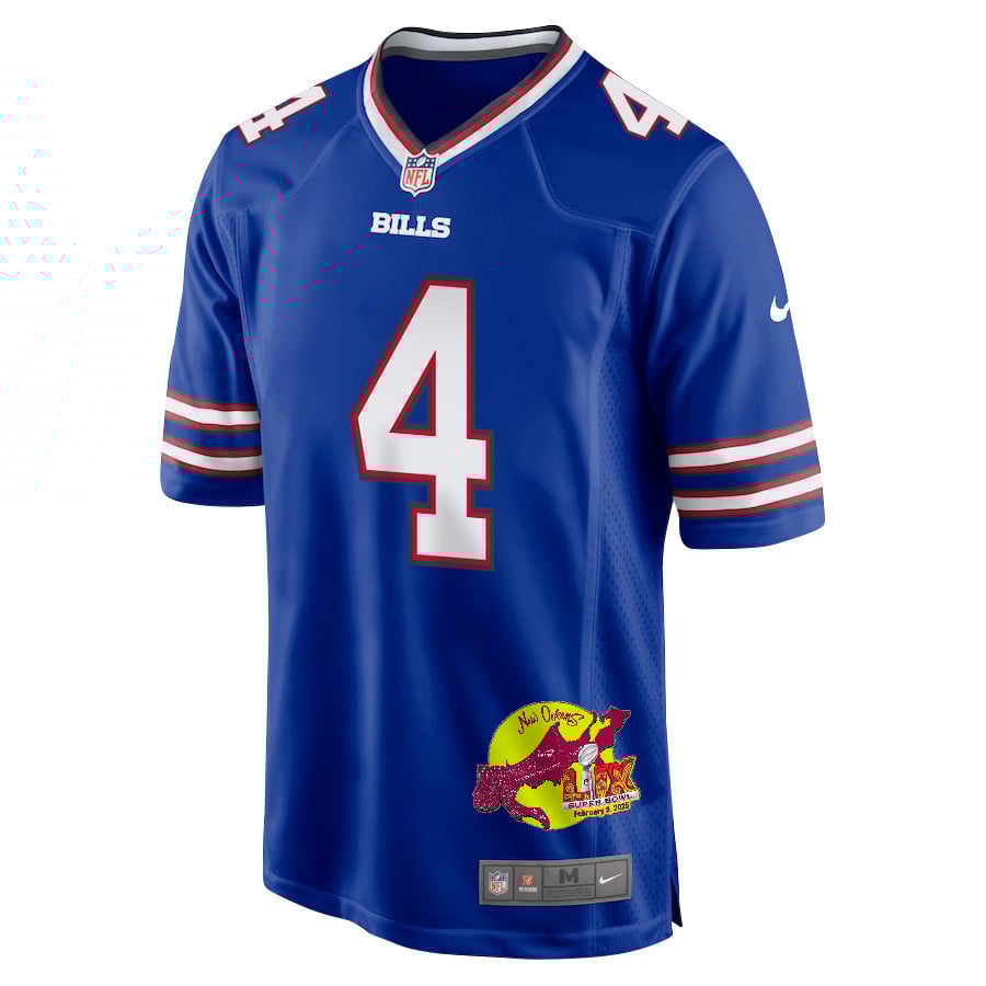 James Cook 4 Buffalo Bills Super Bowl LIX New Orleans Patch Game Men Jersey - Royal JS8021 Saliibo - Image 3