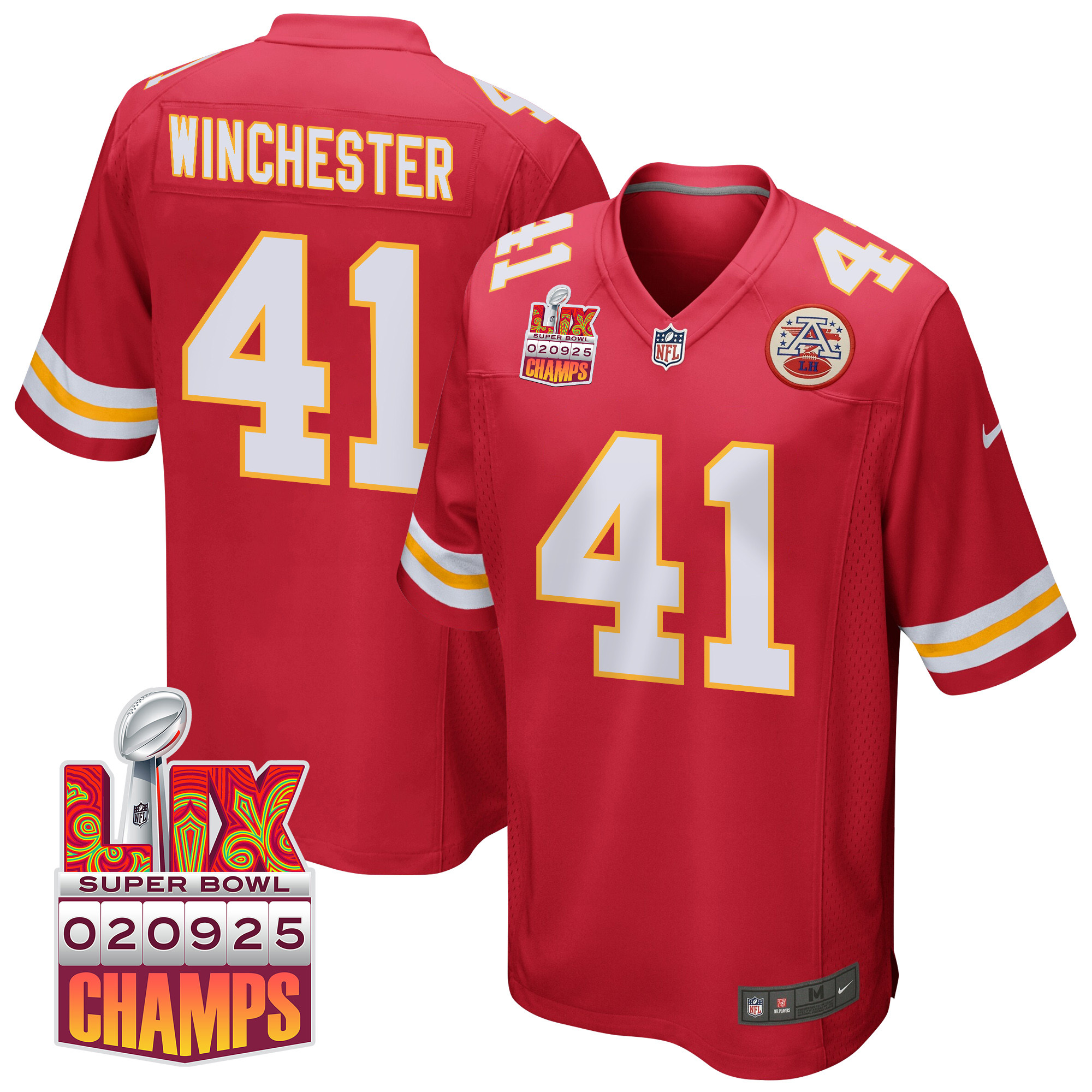 James Winchester 41 Kansas City Chiefs Super Bowl LIX Champions Patch Game Men Jersey - Red JS1456 Saliibo