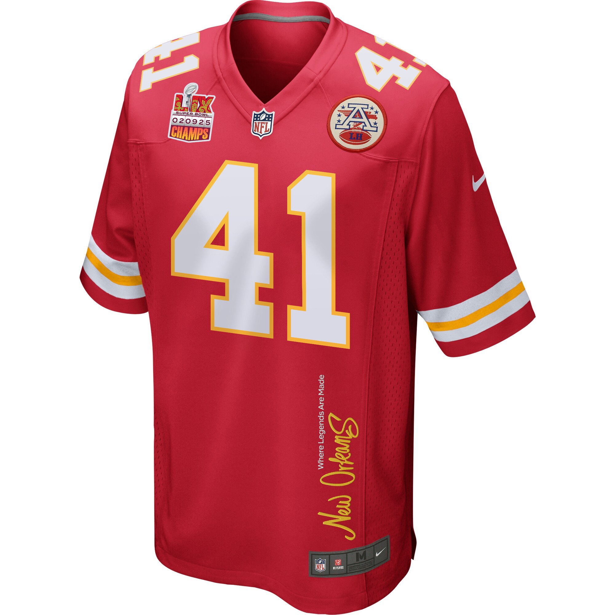 James Winchester 41 Kansas City Chiefs Super Bowl LIX Champions Patch 'New Orleans - Where Legends Are Made' EMBROIDERED Game Men Jersey - Red JS9349 Saliibo - Image 3
