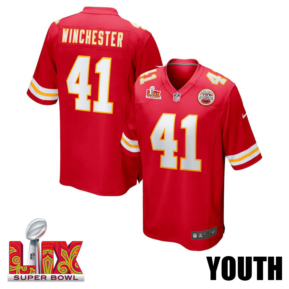 James Winchester #41 Kansas City Chiefs Super Bowl LIX YOUTH Jersey - Red JS1971 Saliibo