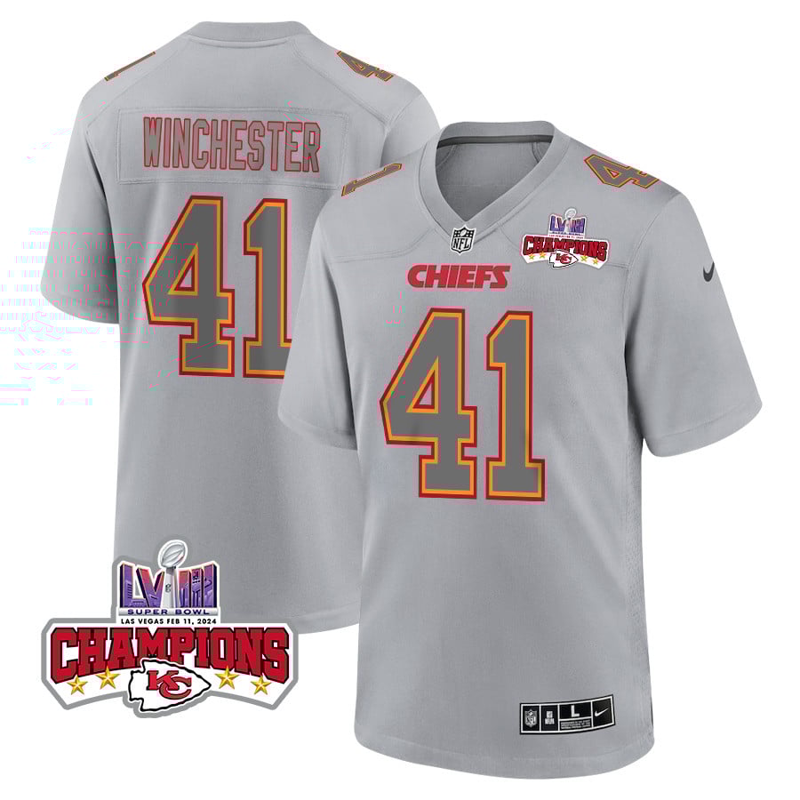 James Winchester 41 Kansas City Chiefs Super Bowl LVIII Champions 4 Stars Patch Atmosphere Fashion Game Men Jersey - Gray JS2885 Saliibo