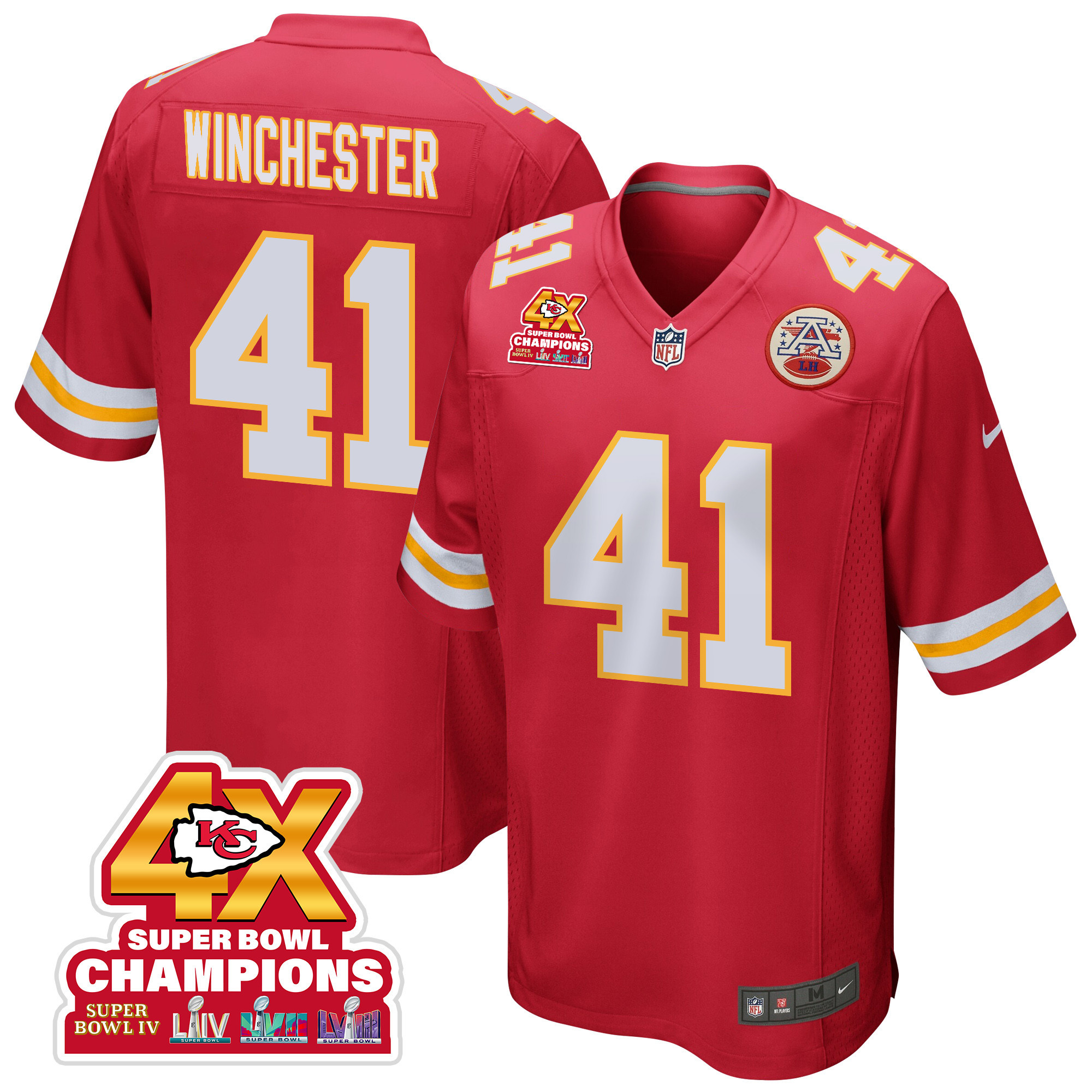 James Winchester 41 Kansas City Chiefs Super Bowl LVIII Champions 4X Game Men Jersey - Red JS7738 Saliibo