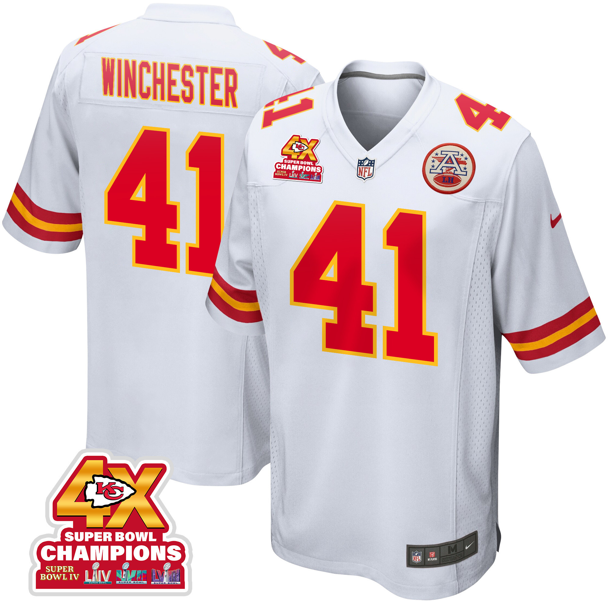 James Winchester 41 Kansas City Chiefs Super Bowl LVIII Champions 4X Game Men Jersey - White JS2565 Saliibo