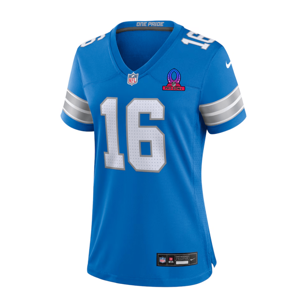 Jared Goff 16 Detroit Lions 2025 Pro Bowl Patch Women Game Jersey - Blue JS5722 Saliibo - Image 3