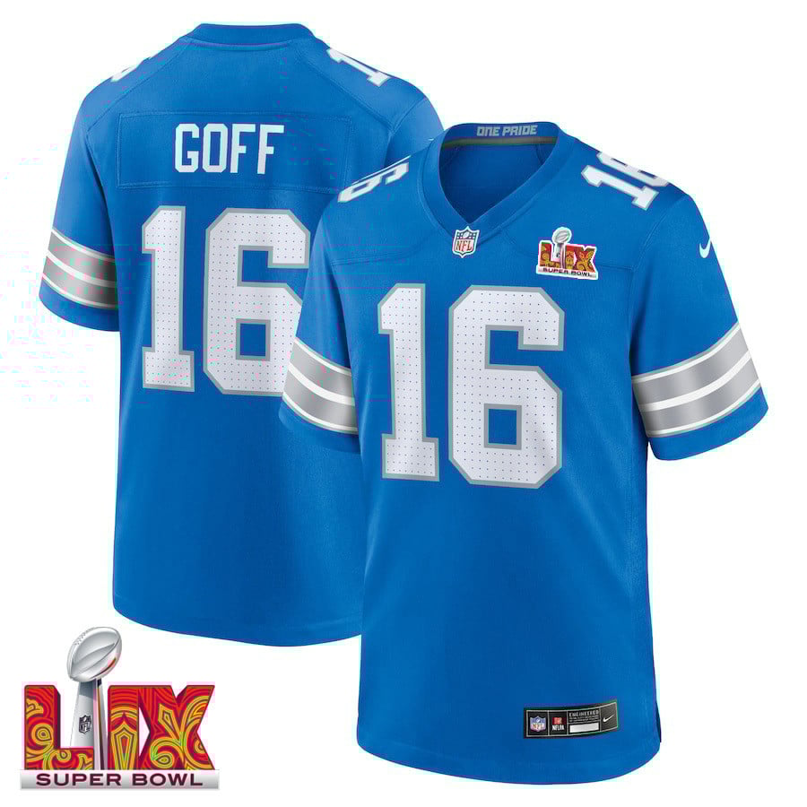 Jared Goff #16 Detroit Lions Super Bowl LIX Jersey - Men's - Blue JS5350 Saliibo