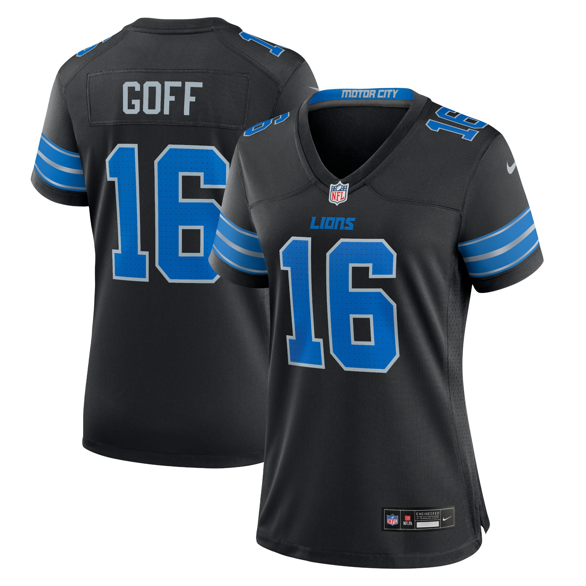 Jared Goff 16 Detroit Lions Women's Alternate Game Jersey - Black JS3985 Saliibo