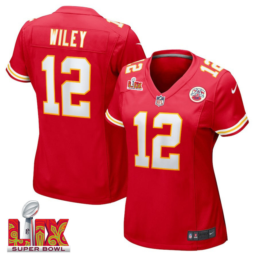 Jared Wiley #12 Kansas City Chiefs Super Bowl LIX Women's Jersey - Red JS3886 Saliibo