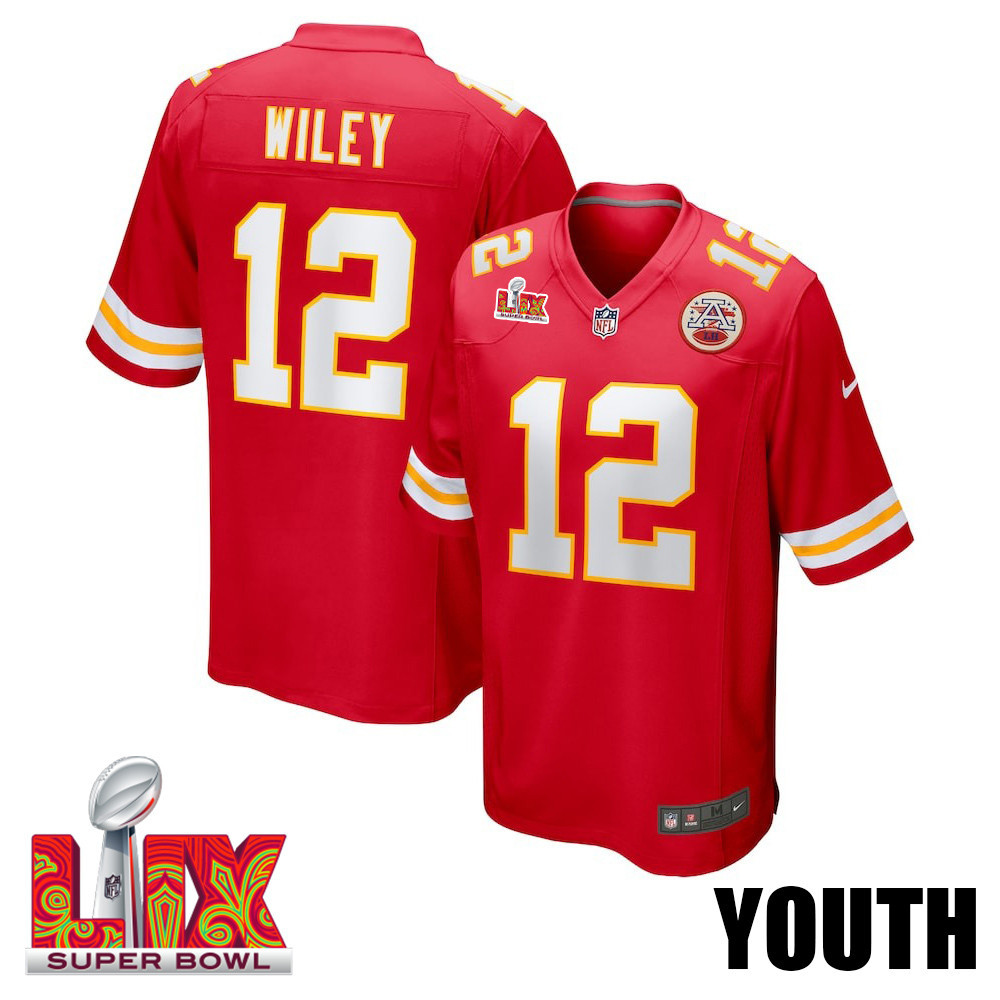 Jared Wiley #12 Kansas City Chiefs Super Bowl LIX YOUTH Jersey - Red JS9513 Saliibo