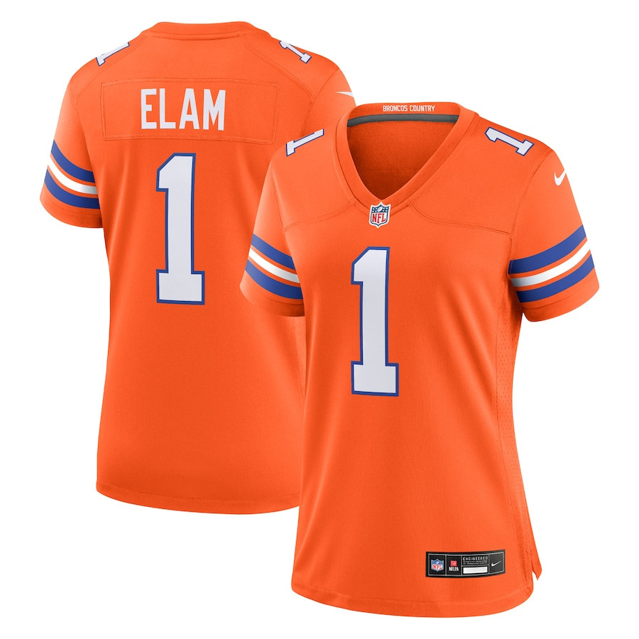 Jason Elam 1 Denver Broncos Women's Mile High Collection 1977 Throwback Retired Player Game Jersey - Orange JS1850 Saliibo
