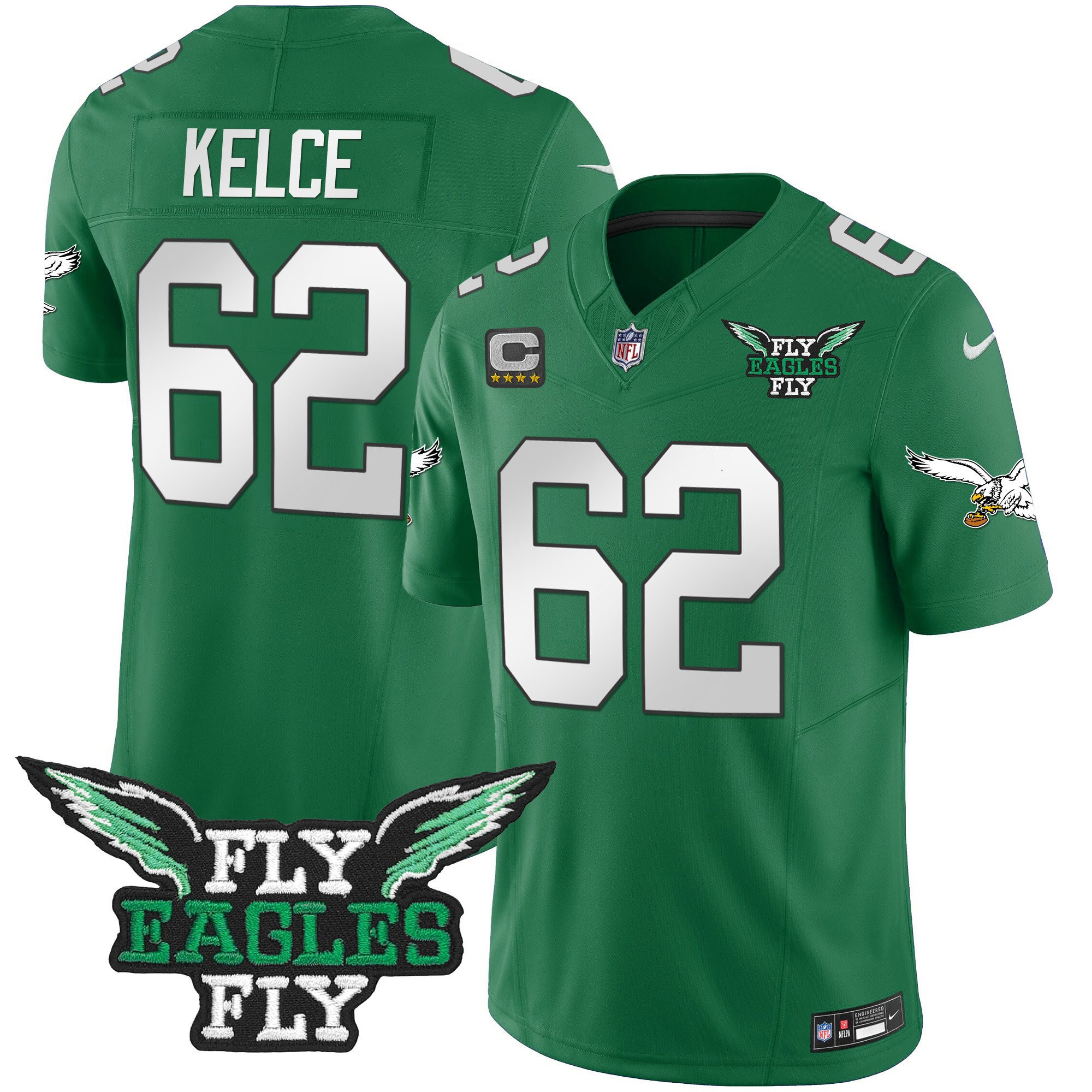 Jason Kelce 62 Philadelphia Eagles Fly Eagles Fly Patch Alternate Game Men Jersey - Kelly Green JS8301 Saliibo
