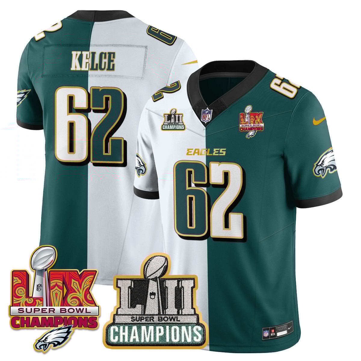 Jason Kelce 62 Philadelphia Eagles LII-LIX Super Bowl Champions Vapor Limited Gold Jersey - Split JS2735 Saliibo