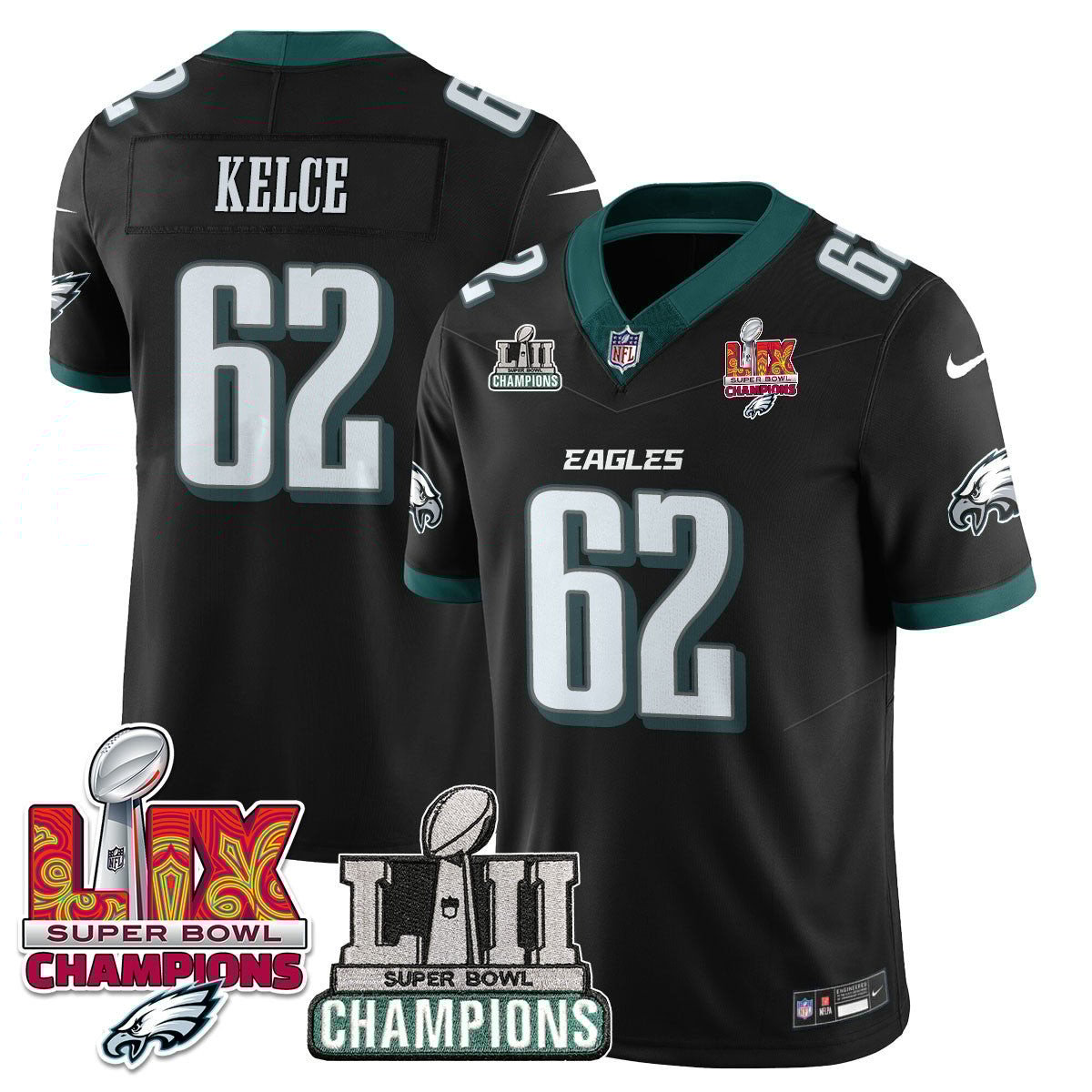 Jason Kelce 62 Philadelphia Eagles LII-LIX Super Bowl Champions Vapor Limited Jersey - Black JS6358 Saliibo