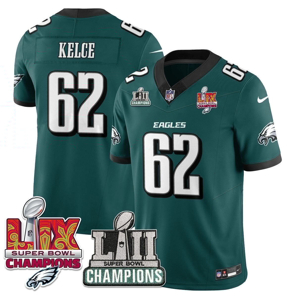 Jason Kelce 62 Philadelphia Eagles LII-LIX Super Bowl Champions Vapor Limited Jersey - Midnight Green JS7954 Saliibo