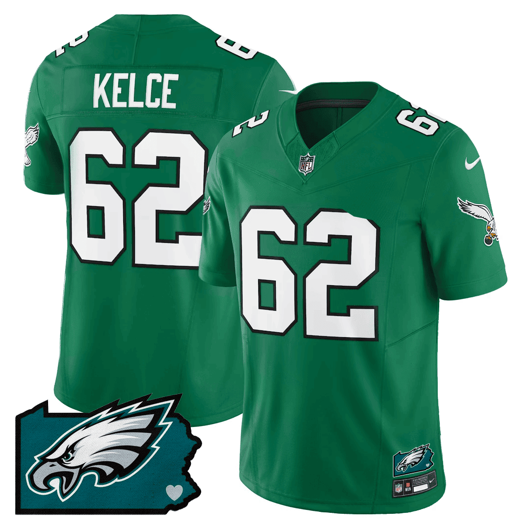 Jason Kelce 62 Philadelphia Eagles Pennsylvania State Map Patch Alternate Game Men Jersey - Kelly Green JS5459 Saliibo