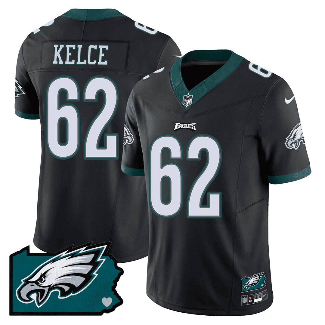 Jason Kelce 62 Philadelphia Eagles Pennsylvania State Map Patch Game Men Jersey - Black JS1799 Saliibo