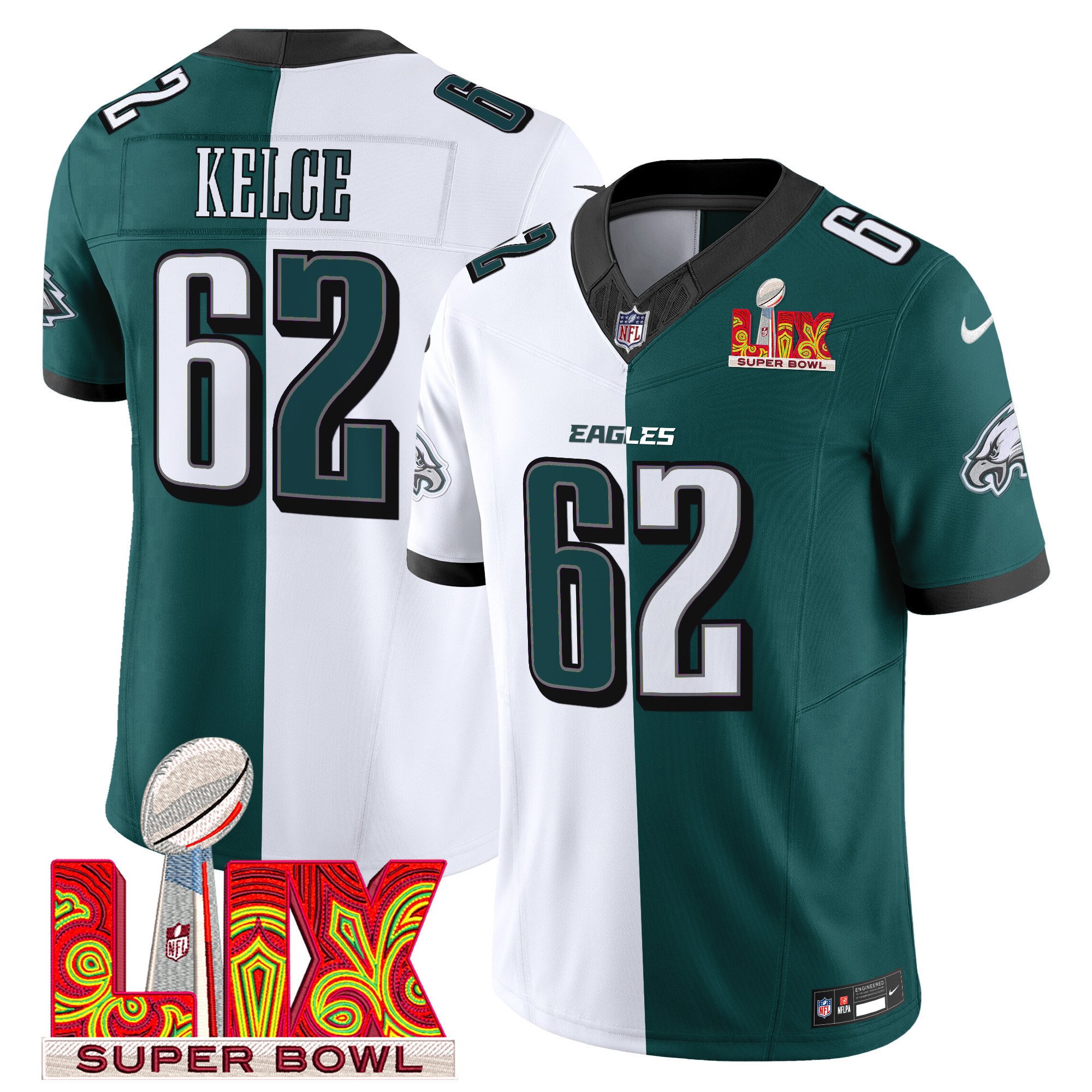 Jason Kelce 62 Philadelphia Eagles Super Bowl Champions LIX Patch Vapor Limited Jersey - Split JS4467 Saliibo