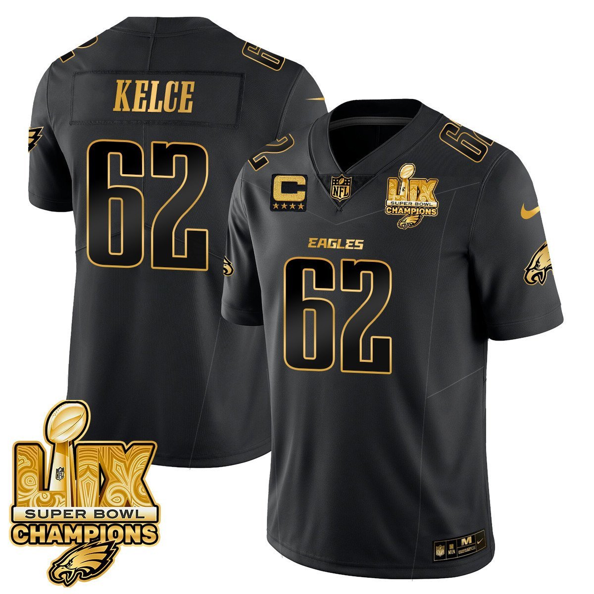 Jason Kelce 62 Philadelphia Eagles Super Bowl LIX Champions Gold Vapor Limited Jersey - Black Gold JS3959 Saliibo