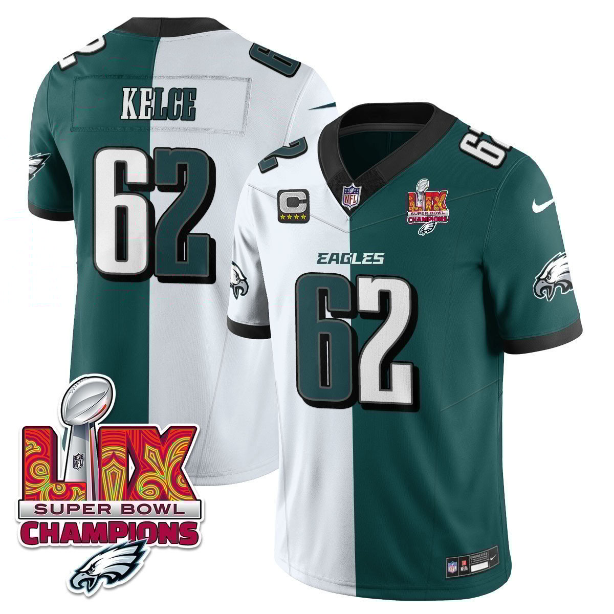 Jason Kelce 62 Philadelphia Eagles Super Bowl LIX Champions Gold Vapor Limited Jersey - Split JS2444 Saliibo